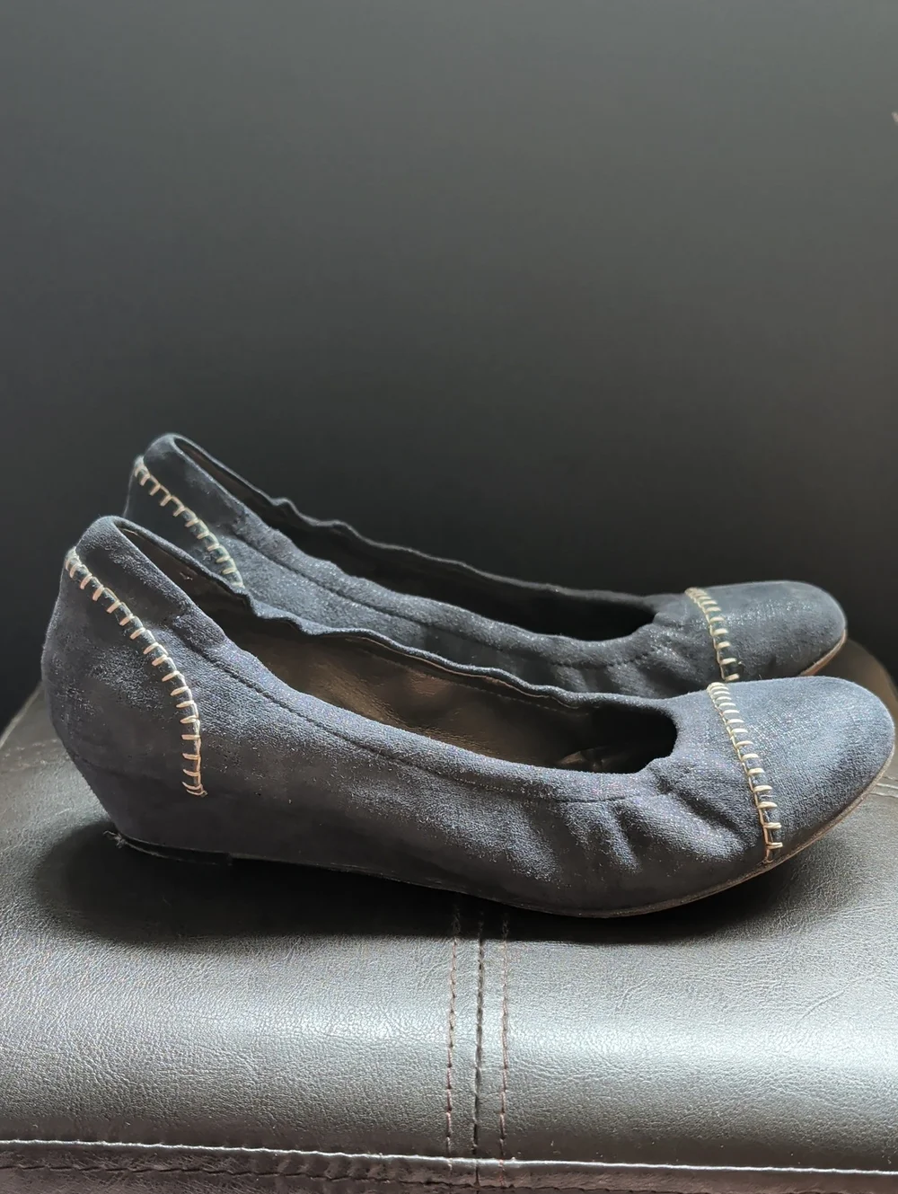 AGL Italian Navy Metallic Leather Business Casual Luxury Slide On Wedge Shoes